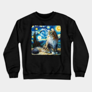 Domestic Long Hair Starry Night Inspired - Artistic Cat Crewneck Sweatshirt